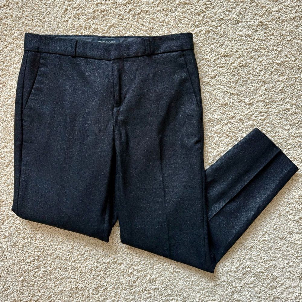 BANANA REPUBLIC Avery Fit Sparkle Pants Slim Straight Black Silver Metallic 2